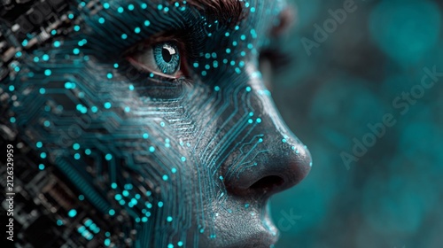 Envisioning tomorrow: the ai-powered glimpse into future technology. Robotic soul. The ai-driven eye: glowing circuitry heralds a new era of innovation. Robotic identity.