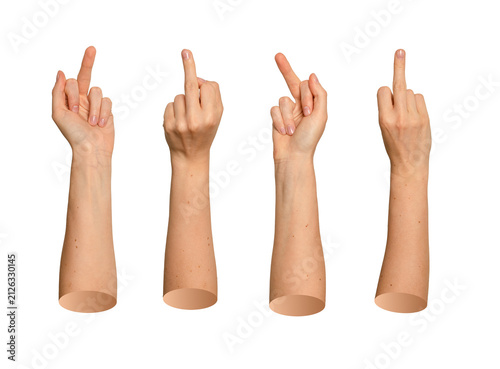Obraz na płótnie Set of arms displaying rude middle finger gesture from various angles