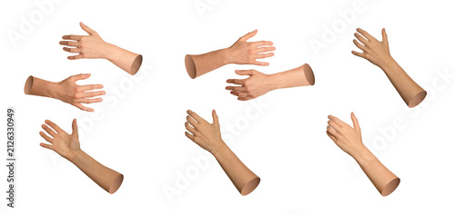 Фотография Set of tanned hands reaching and grabbing unseen objects from multiple angles