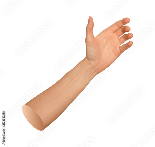 Woman left hand gripping unseen cell phone or modern wireless device. Skin tone fingers resting