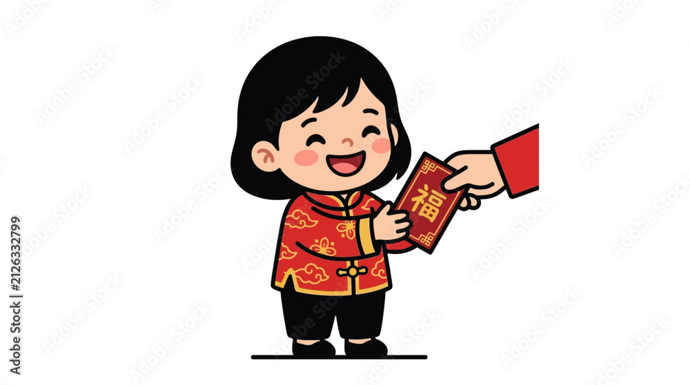 Fototapeta premium Chinese New Year Child Receiving Red Envelope with 