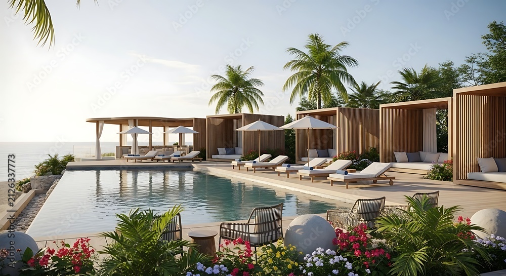 Fototapeta premium Tropical resort swimming pool for luxury summer holiday travel