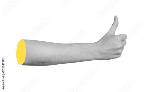 Photography Grayscale right palm clenched tightly with thumb extended upward vertically