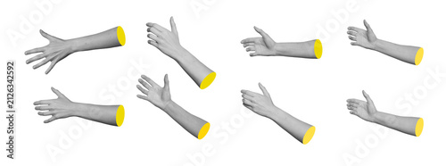 Картината върху платно Grayscale set of hands holding unseen objects and reaching out