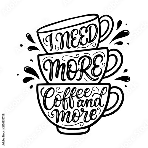 Obraz na plátne Coffee cups stack with hand lettering