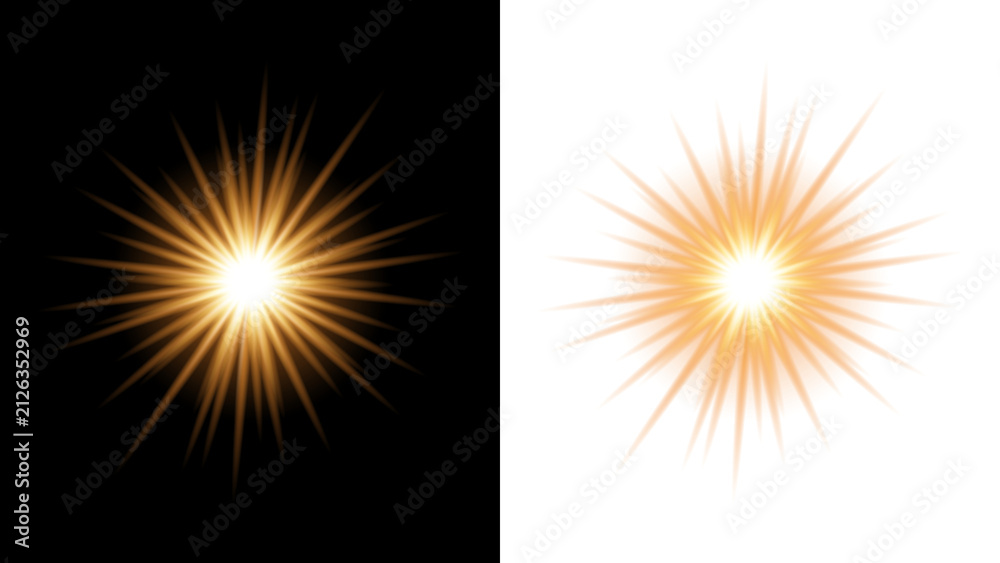 Fototapeta premium Golden glowing light effect on transparent background.