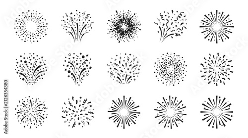 Fireworks Burst Icon Set Vector Collection with Celebration and Sparkle Elements