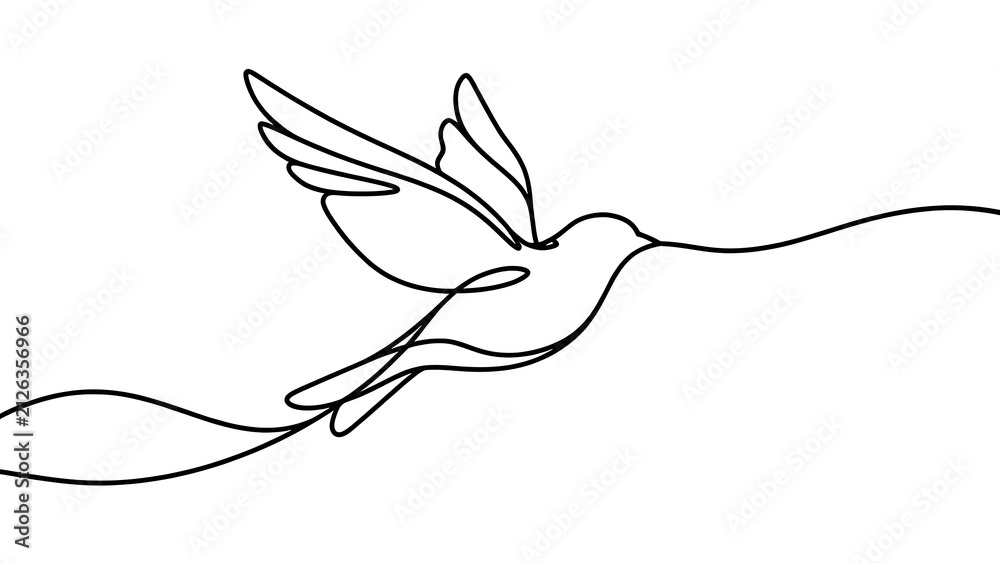 Naklejka premium Hummingbird line art drawing white background.