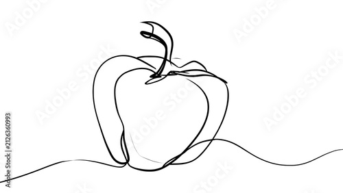 Minimalist line art apple drawing white background.