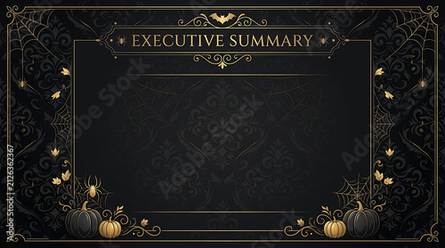 Elegant Gothic Halloween Presentation Slide Background with Gold Borders