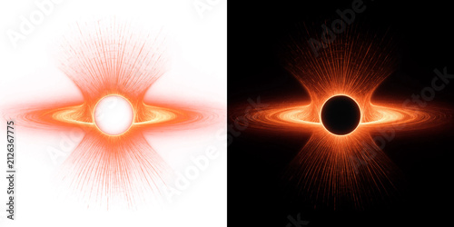 Fotografie Glowing black hole with accretion disk, orange celestial event horizon, cosmic s