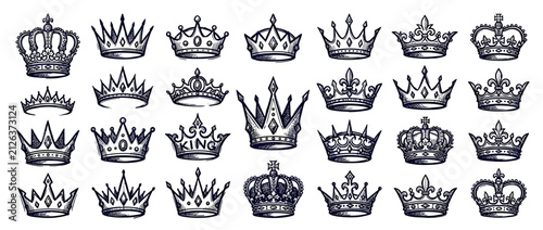 Cuadro en lienzo Collection of Hand-Drawn Royal Crowns Isolated on Transparent Background