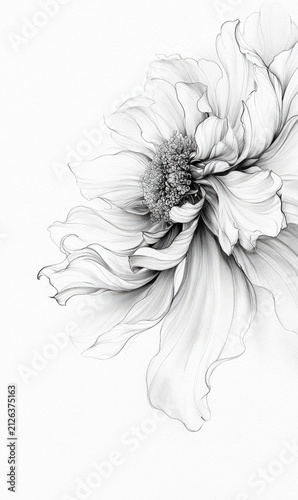 Exquisite Pencil Sketch of a Delicate Dahlia Flower in Bloom.