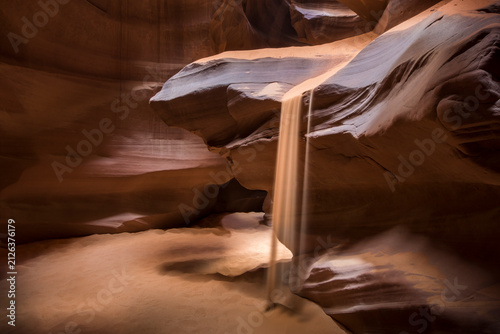 Sandfall in Antelope Canyon, Page, Arizona, United States of America. Beautiful sandstone slot canyon in the middle of the desert of Navajo Nation.