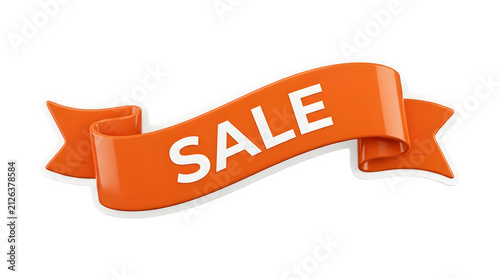 Orange 3D Curved Sale Arrow Isolated on Transparent Background