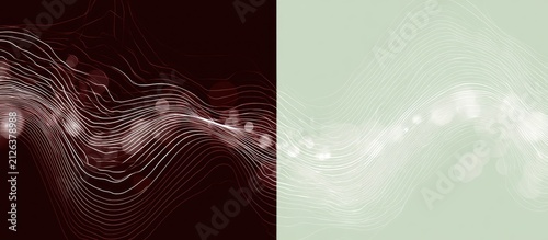 Abstract flowing lines and bokeh lights on dark and light backgrounds.