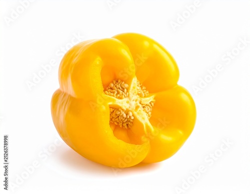 Vibrant yellow bell pepper isolated on white background, fresh vegetable for cooking and healthy eating
