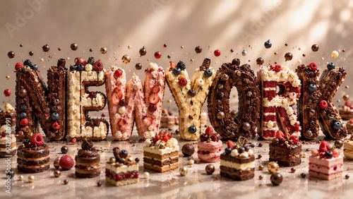 New York illustration. Colorful 3D New York Typography. Vibrant Artistic Lettering Illustration. 