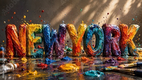 New York illustration. Colorful 3D New York Typography. Vibrant Artistic Lettering Illustration. 