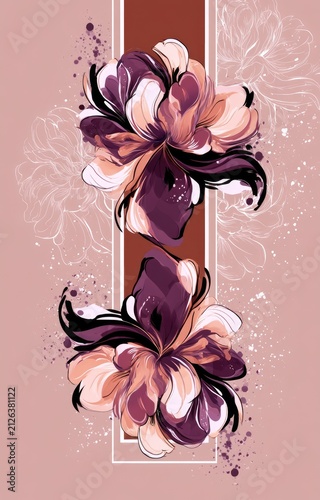 Elegant Floral Illustration with Abstract Brushstrokes and Soft Color Palette.