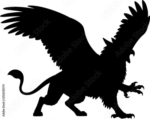 Foto Mythical griffin silhouette vector illustration of a powerful creature with eagl