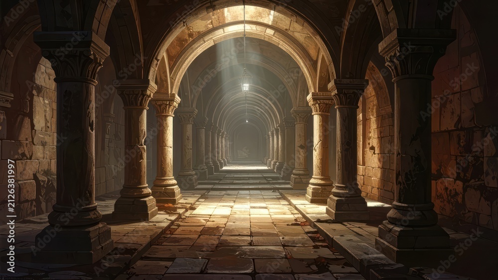 Fototapeta premium Ancient stone arched corridor