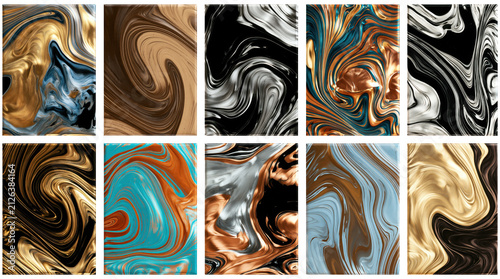 Gold Blue and Black Marble Swatch Set, isolated on transparent background, png