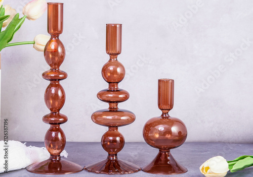 Obraz na płótnie Vintage amber handmade glass candlestick