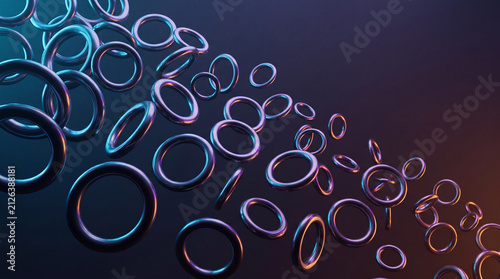 Cascading chrome rings flowing diagonally across a dark backdrop