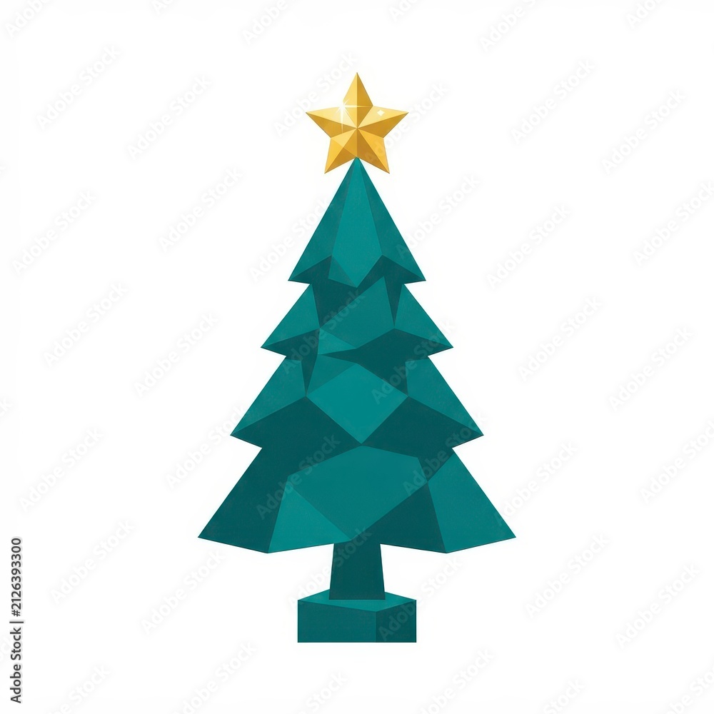 Fototapeta premium Stylized Christmas tree with golden star topper
