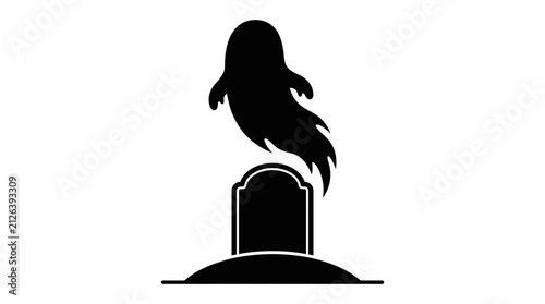Obraz na płótnie Halloween, Spooky ghost silhouette rising from a graveyard tombstone, black haun
