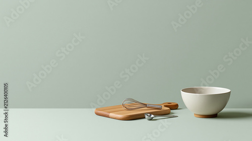 Pastel Sage Background with Small Kitchen Objects