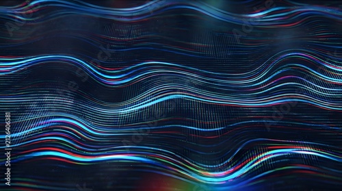 Abstract neon digital waveform with flowing scanlines and futuristic cyber technology background texture