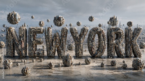 New York illustration. Colorful 3D New York Typography. Vibrant Artistic Lettering Illustration. 