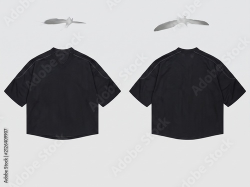 Front and back view of a black oversized mesh sports jersey mockup on a light background.