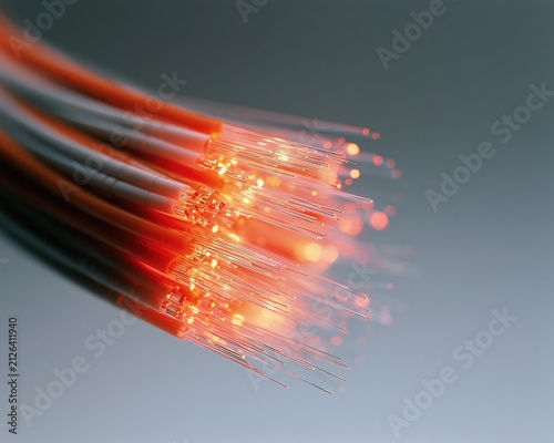 Amber Glow: Close-Up of Fiber Optic Cables