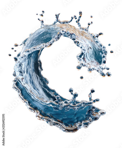 Dynamic Water Splash: A mesmerizing, high-speed capture of a water splash frozen in motion, forming an elegant, curved wave with intricate droplets scattering outwards, embodying purity and fluidity.