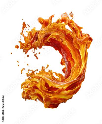 Fiery Splash: A dynamic, fiery splash of orange liquid swirls in a dramatic, eye-catching vortex, frozen in time to reveal intricate details and fluid motion.