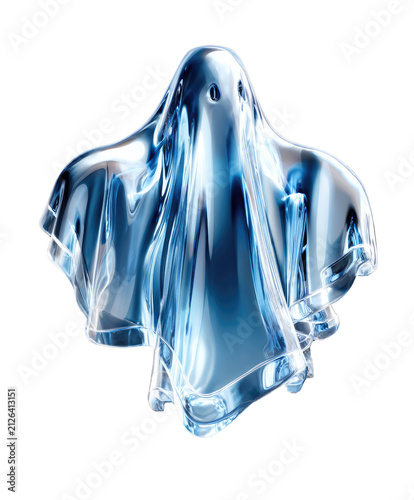 Transparent Ghostly Form: A translucent, icy blue figure resembling a classic ghost shape, rendered with smooth, reflective surfaces, evokes a sense of ethereal mystery and spectral presence.