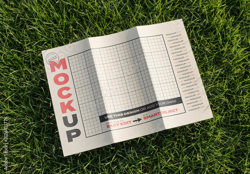 Open Flyer Outside Brochure Mockup on Green Grass