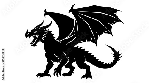 Foto Halloween, Legendary dragon silhouette, mythical beast outline, fierce fantasy c
