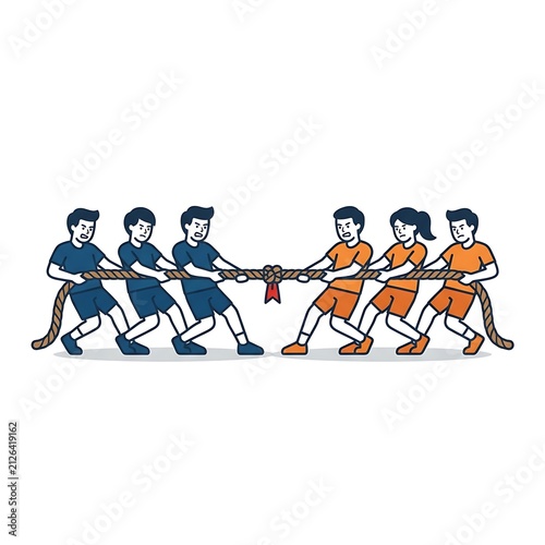 Two Teams Playing Tug of War Illustration