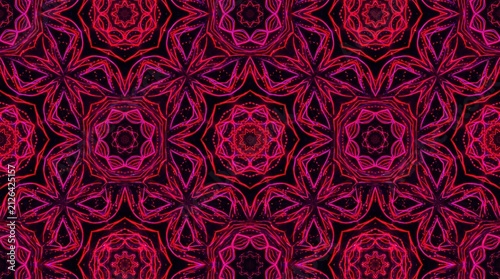 Cuadro en lienzo Vibrant abstract kaleidoscope pattern, intricate geometric shapes in glowing fuc