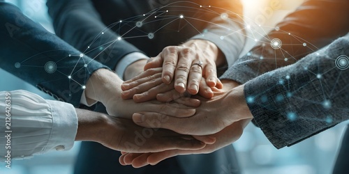 Diverse hands stacked together in a gesture of unity and connection