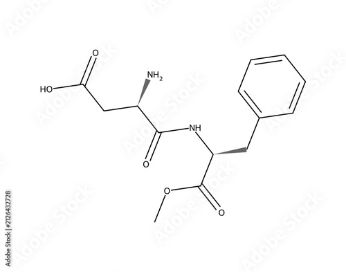 Canvas Print Aspartame (C14H18N2O5), complex organic chemistry molecular structure, black ske