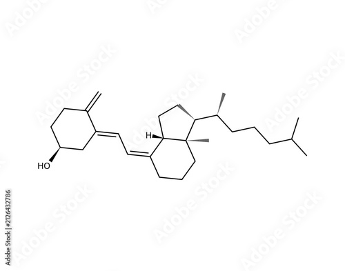 Cholecalciferol (Vit D3) (C27H44O), complex organic chemistry molecular structure, black skeletal formula transparent