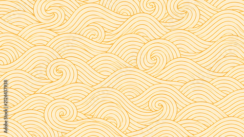 Yellow japanese wave pattern with swirls isolated on a transparent background