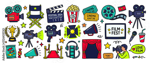 Cuadro en lienzo Cinema Movie Festival Icons Collection Isolated