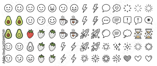 Cute Doodle Icons Collection Isolated Transparent Background