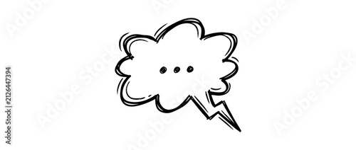 Hand-drawn speech bubble with ellipsis and lightning bolt